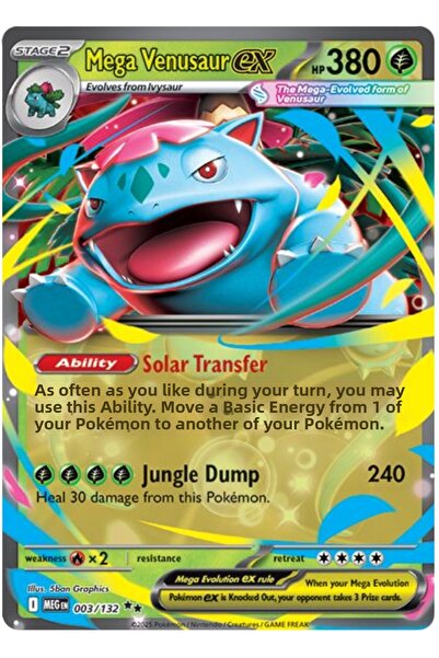 Pokemon TCG Mega Venusaur Ex 3/132 Double Rare Megen Licensed Game Card
