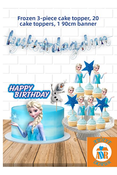 Atölye Doruk مجموعة زينة حفلة عيد ميلاد إلسا - عصا تزيين الكيك إلسا - عصا تزي...