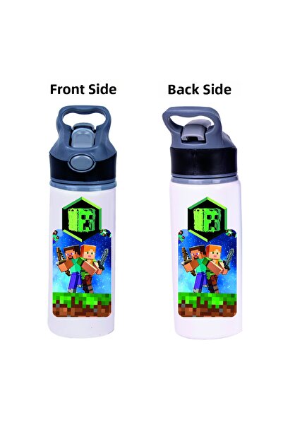 DKDZ SHOP Printed Metal Water Bottle with Straw 650ml.