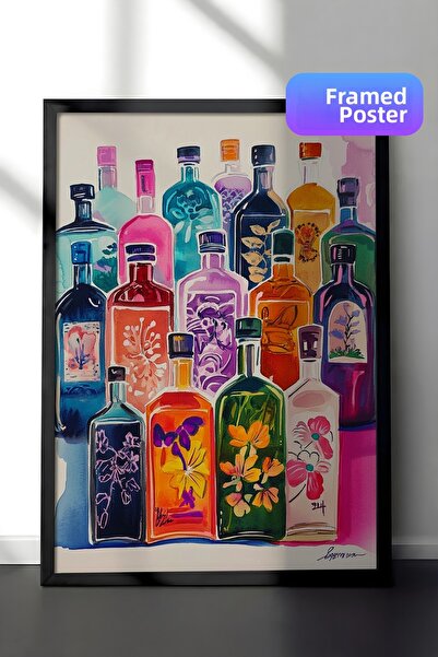 Zestia Black Framed Wall Painting Colorful Bottles Pop Art Kitchen Wall Decor