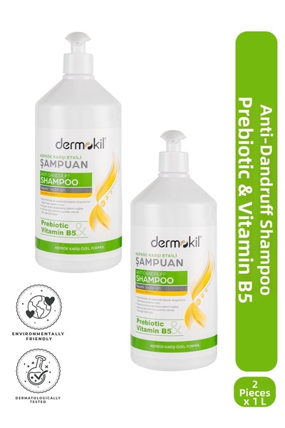 Dermokil Prebiotic & Vitamin B5 Anti-Dandruff Shampoo 1 Liter X 2 Pieces