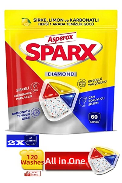 ASPEROX كبسولات غسالة أطباق سباركس 60 × 2 عبوة (120 غسلة)