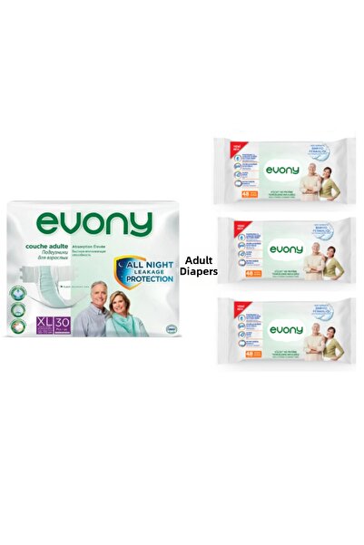 Evony Adult Diapers Large 30-Pack + Body and Perineum Cleaning Towel 48 Large...