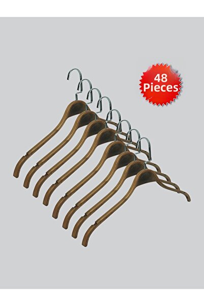 NYN خطاف خشبي 8061-سي من النيكل الفضي لتعليق الملابس والبلوزات والقمصان، 48 قطعة