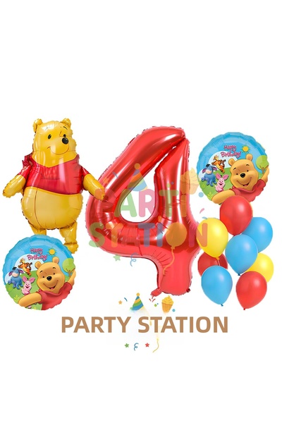 Parti Station مجموعة بالونات عيد الميلاد للعمر الرابع من ويني ذا بوه - مجموعة...