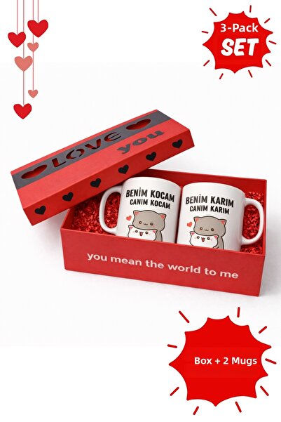 gavebutik Valentine's Day Set of 3 - Box and 2 Printed Gift Mugs