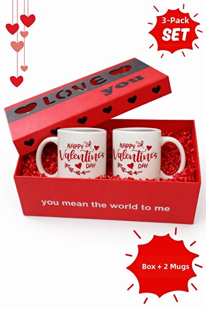 gavebutik Valentine's Day Set of 3 - Box and 2 Printed Gift Mugs