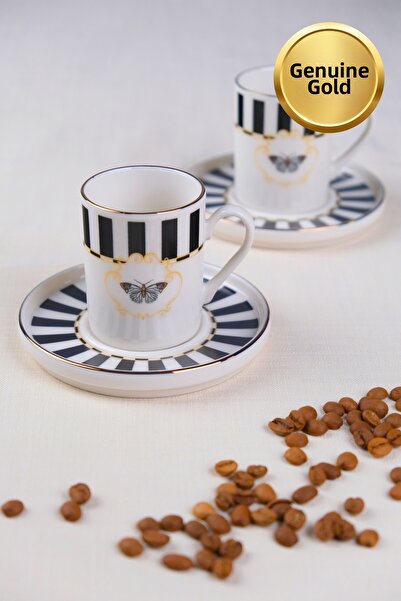 tabakevi Tabak Evi Porcelain Butterfly Collection Gold Gilded Coffee Cup 85Cc...