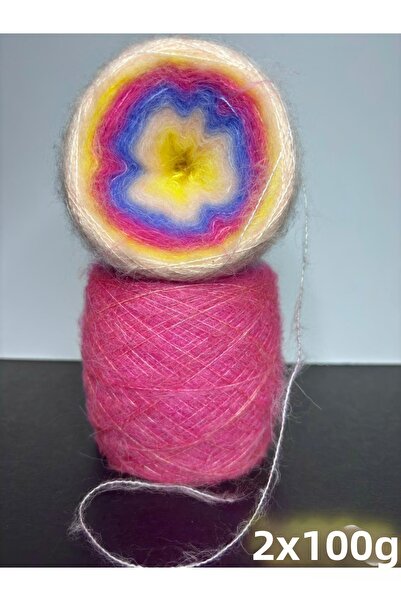 Ana&Kuzusu İplik Yellow, Navy Blue, Pink, Cream (Furry) Thin Cake Moher Knitt...