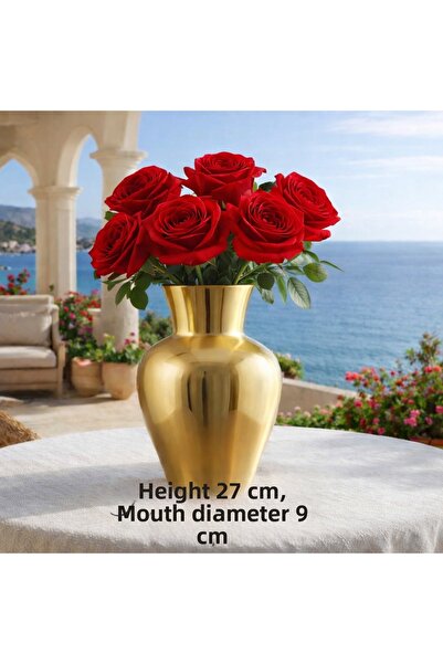 Rosina مزهرية زجاجية ذهبية فاخرة للزينة تحتوي على 6 ورود حمراء صناعية