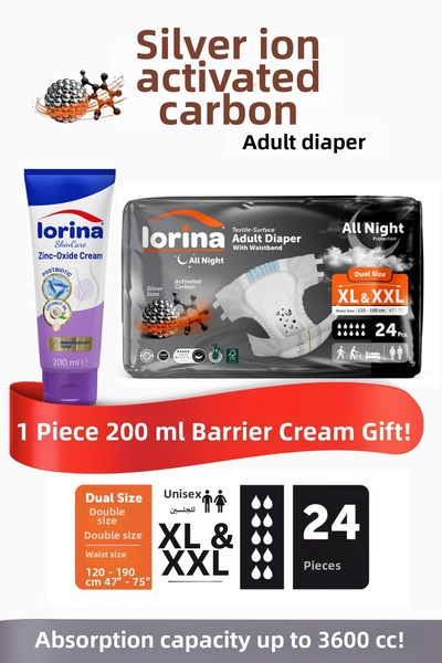 LORİNA حفاضات للمرضى مزودة بشريط خصر مدعوم بالكربون النشط وأيونات الفضة، مقاس...