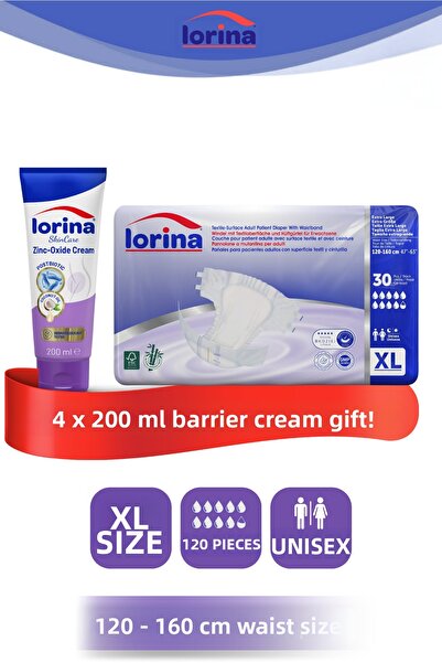 LORİNA حفاضات للمرضى البالغين مع حزام خصر مقاس Xlarge، 4 عبوات تحتوي على 30 ق...