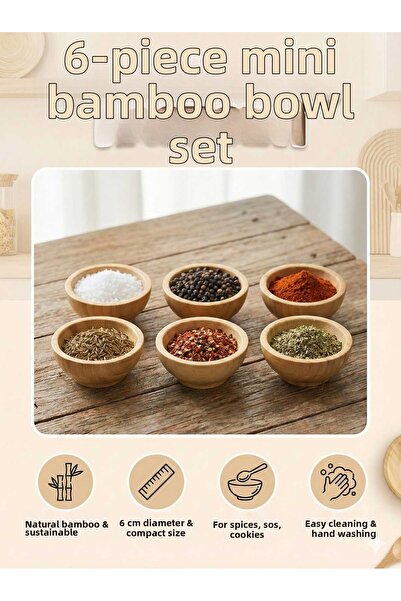 LOVYCO Set of 6 Bamboo Mini Bowls - Natural Wooden Sauce Bowls, Snack Bowls, ...