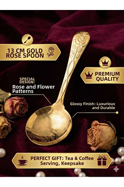 LOVYCO Rose Patterned Tea and Dessert Spoon - 13 cm Stainless Steel Vintage P...