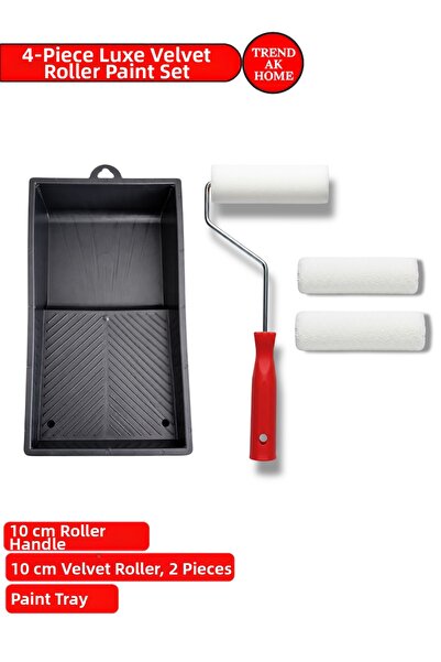 OSKAR FIRÇA 4-Piece Luxury Velvet Paint Roller Set |   10 cm Handle + 2 Velve...