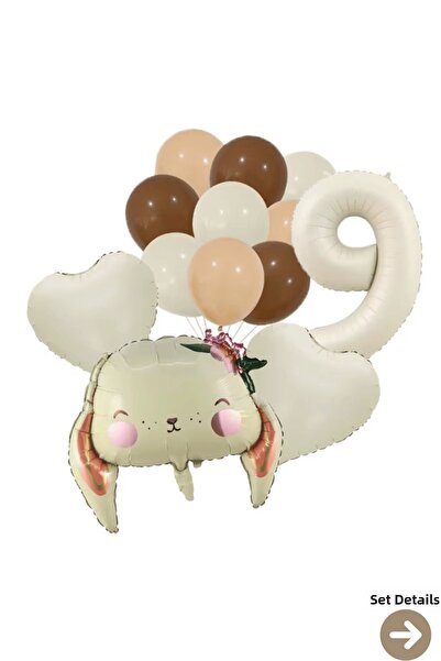 Bunloon 9 Year Old Retro Rabbit Heart Themed Balloon Set Decoration