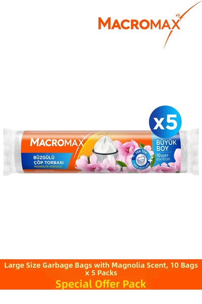 MACROMAX أكياس قمامة كبيرة الحجم معطرة برائحة المانوليا 10 × 5 قطع