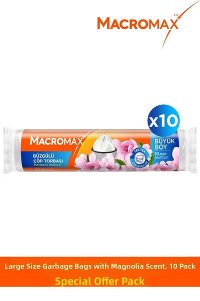 MACROMAX أكياس قمامة كبيرة الحجم معطرة برائحة المانوليا 10 × 10 قطع