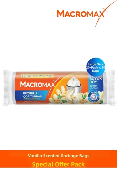 MACROMAX أكياس قمامة كبيرة الحجم معطرة برائحة الفانيليا 20 × 10
