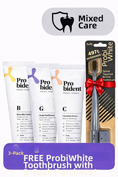 Probident Pack of 3 Fluoride-Free, Active Probiotic Toothpaste + Probi̇whi̇te...