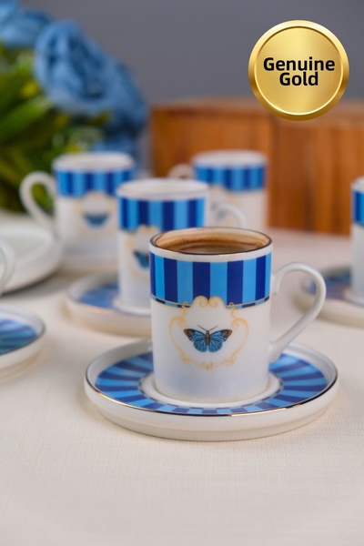 tabakevi Tabak Evi Porcelain Butterfly Collection Gold Gilded Coffee Cup 85Cc...