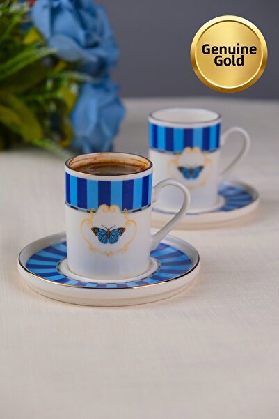 tabakevi Tabak Evi Porcelain Butterfly Collection Gold Gilded Coffee Cup 85Cc...