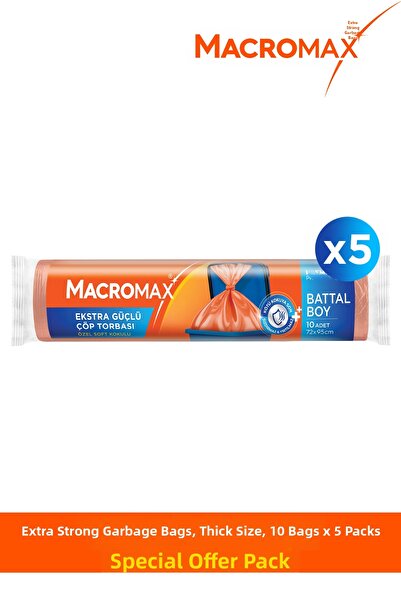 MACROMAX أكياس قمامة قوية للغاية بحجم كبير 10 قطع × 5