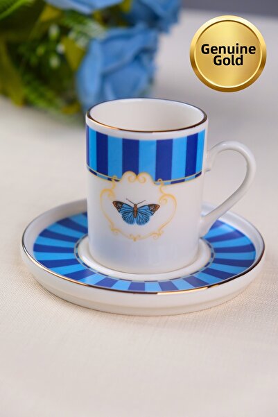 tabakevi Tabak Evi Porcelain Butterfly Collection Gold Gilded Coffee Cup 85Cc...