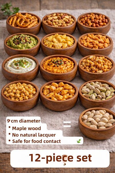 BuuQ Design 12Pcs Wooden Snack Bowl Tableware Home Kitchen Bowl Presentation ...