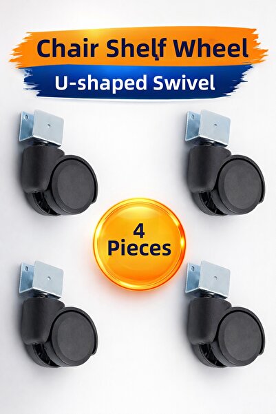 Badem10 مجموعة من 4 عجلات كراسي دوارة قصيرة على شكل حرف U، هيكل معدني أسود، ه...