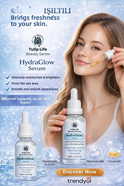 Tuliplife سيروم مرطب فاخر هيدرا جلو بحمض الهيالورونيك 2٪، نياسيناميد، وسيرامي...