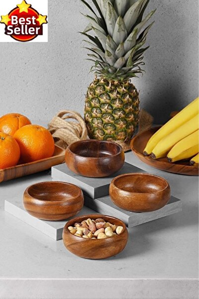 Kapris Set of 4 Round Acacia Snack Bowls 10cm Aks-113