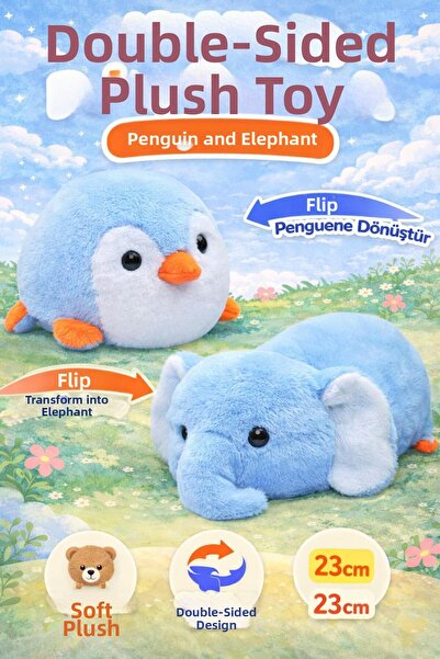 hak-iş oyuncak Convertible Double-Sided Plush Toy – Penguin / Elephant – 23 cm