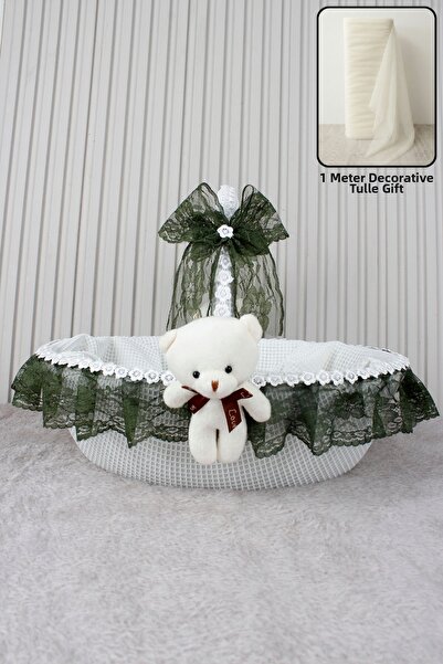 Çocuksan Baby&Kids Wear سلة أطفال من الدانتيل الأخضر الكاكي مع دمية دب - لحفل...