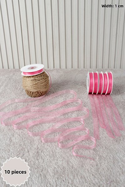 Mortex 10 Pieces of Powder Organza Tulle Ribbon 1 cm 22 Meters - Bundle, Wedd...