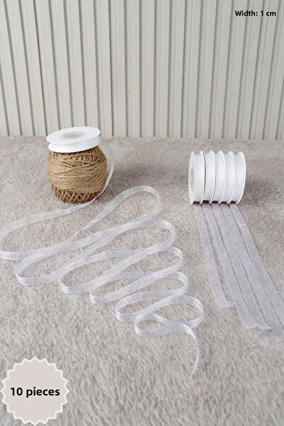 Mortex 10 Pieces of White Organza Tulle Ribbon 1 cm 22 Meters - Bundle, Weddi...
