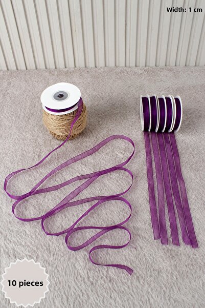 Mortex 10 Pieces of Purple Organza Tulle Ribbon 1 cm 22 Meters - Bundle, Wedd...