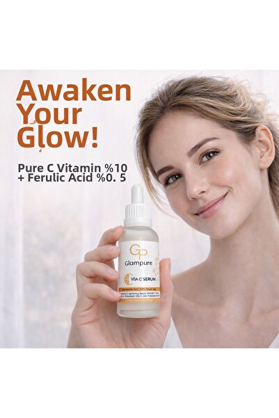 Glampure سيروم فيتامين سي النقي 10% مع حمض الفيروليك لتوحيد لون البشرة وإضفاء...