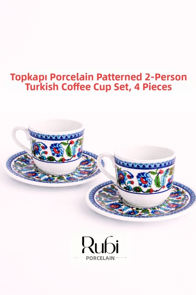 RUBİ PORSELEN Topkapı Tile Patterned Turkish Coffee Cup Set for 2 People, 4 P...