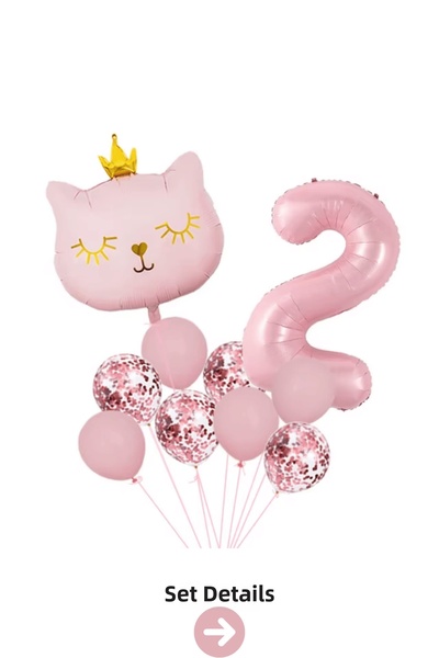 Bunloon 2 Year Old Retro Pink Cat Confetti Themed Balloon Set Decoration