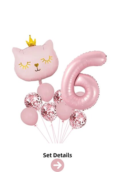 Bunloon 6 Year Old Retro Pink Cat Confetti Themed Balloon Set Decoration