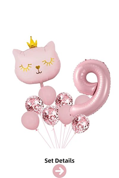 Bunloon 9 Year Old Retro Pink Cat Confetti Themed Balloon Set Decoration