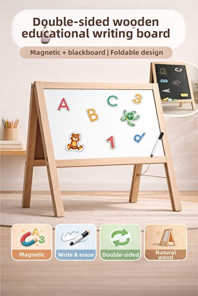 YILDIRIM OYUNCAK مجموعة لوحة كتابة خشبية مغناطيسية مزدوجة الجوانب لسطح المكتب