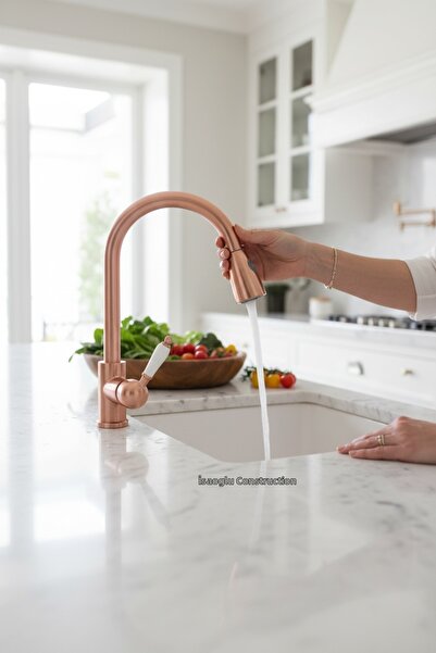 İSAOĞLU YAPI صنبور المطبخ النحاسي الحلزوني، صنبور المطبخ البرونزي مع خرطوم ال...