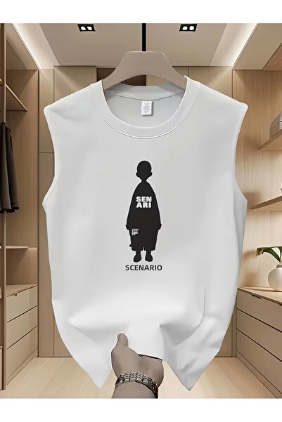 bellanova Men's White Original Printed Oversize Cut Cotton Crew Neck Undershirt