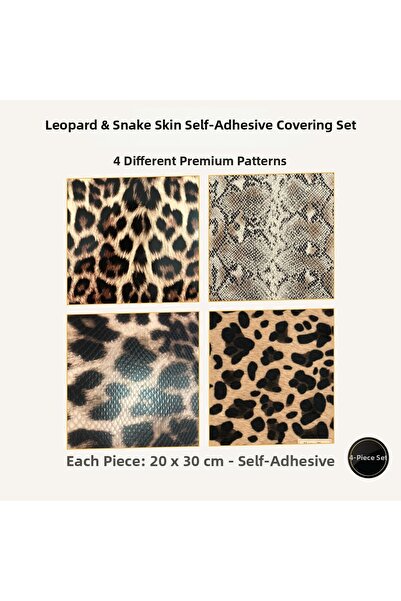 KumaşEvi Set of 4 |   Leopard & Snake Skin Self-Adhesive Covering Set 20X30 cm