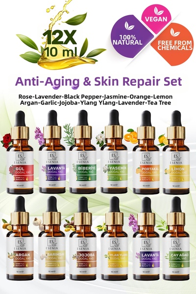 ES ESENIA مجموعة من 12 عبوة 6 100% نقية وطبيعية، غطاء قطارة خالٍ من المواد ال...