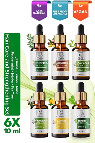 ES ESENIA مجموعة من 6 قطع، زيت عطري عشبي نقي وطبيعي 100%، بغطاء قطارة، خالٍ م...