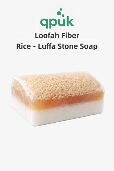 qpuk صابون الأرز وحجر الروشور بألياف اليقطين - صابون تقشير طبيعي شفاف 120 جرام