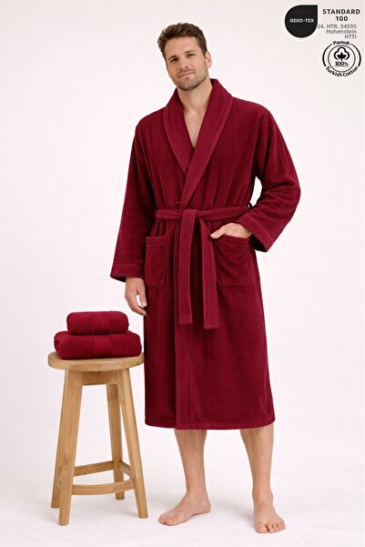 Ellaline Men's Bathrobe 100% Cotton Certified 3-Piece Shawl Collar Striped Bu...